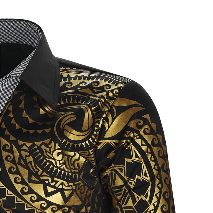 Luxe heren slim fit overhemd met schitterende gouden details, perfect voor een elegante en feestelijke outfit.