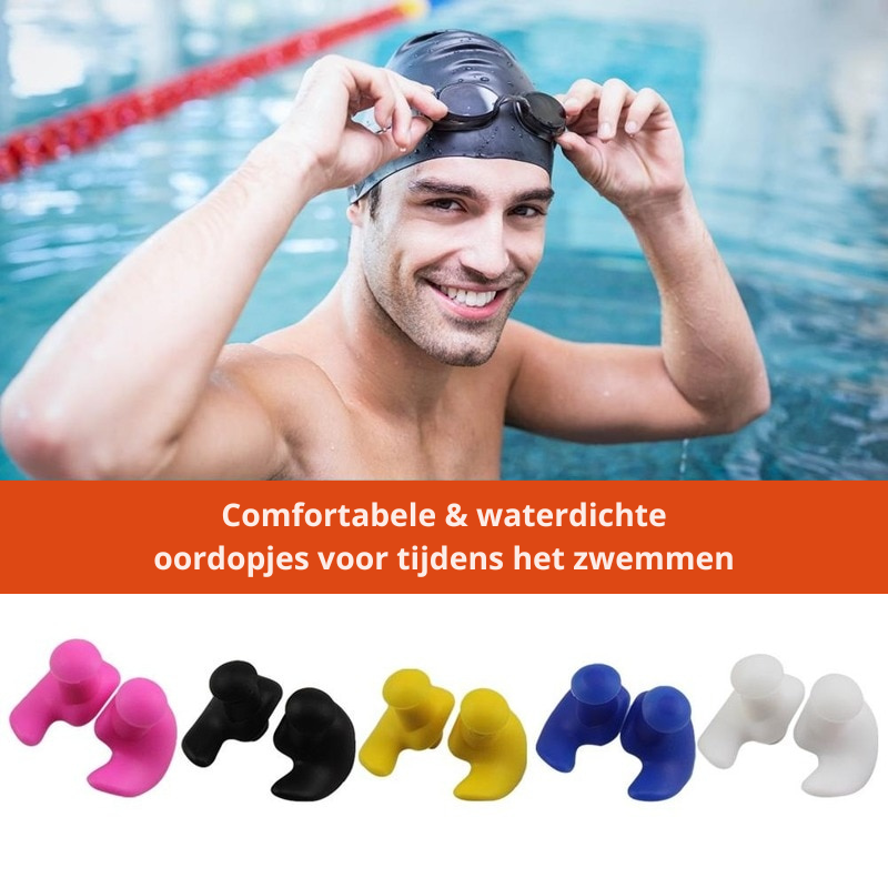 Comfortabele AquaGuard oordopjes: Zachte siliconen zwemoordopjes, perfect voor waterdichte bescherming tijdens zwemsport.