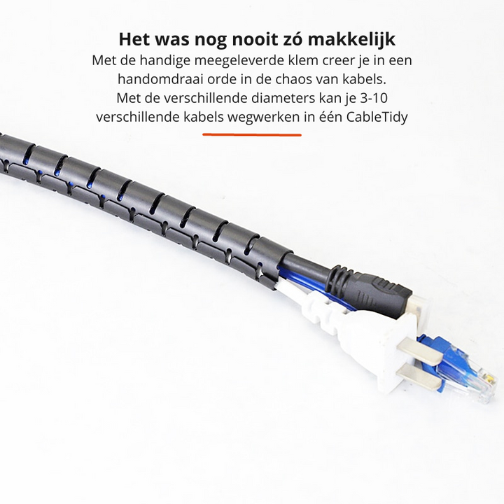 Efficiënte kabelbeheer oplossing voor je thuiskantoor, houdt alle elektronica kabels netjes geordend.
