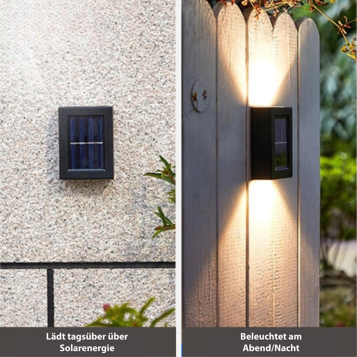 Draadloze LED tuinwandlamp op zonne-energie. Waterdicht, energiezuinig en automatisch voor veiligheid op terras en oprit.