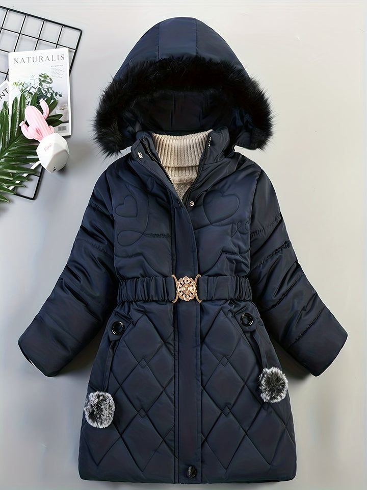Stijlvolle meisjes capuchonjas, gewatteerd voor extra warmte. Trendy kinderkleding.