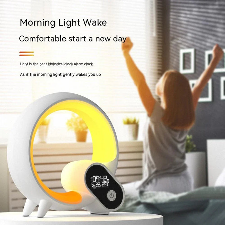 Stijlvolle slimme nachtlamp Liora, perfect voor ontspanning met rustgevende geluiden en kleuren.