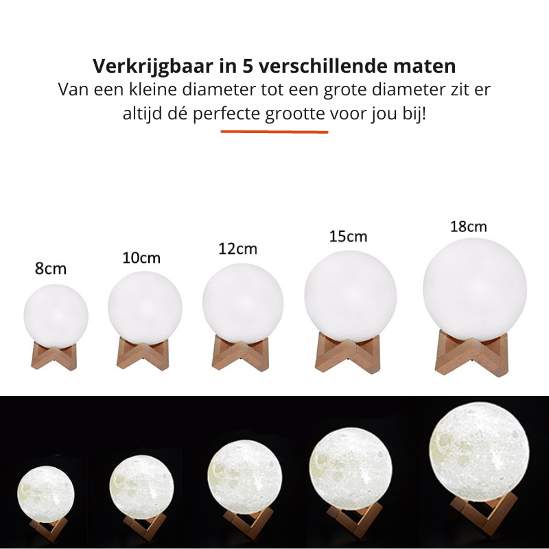 Persoon plaatst LunaGlow maanlamp, een moderne LED decoratielamp voor een warme sfeer in huis.