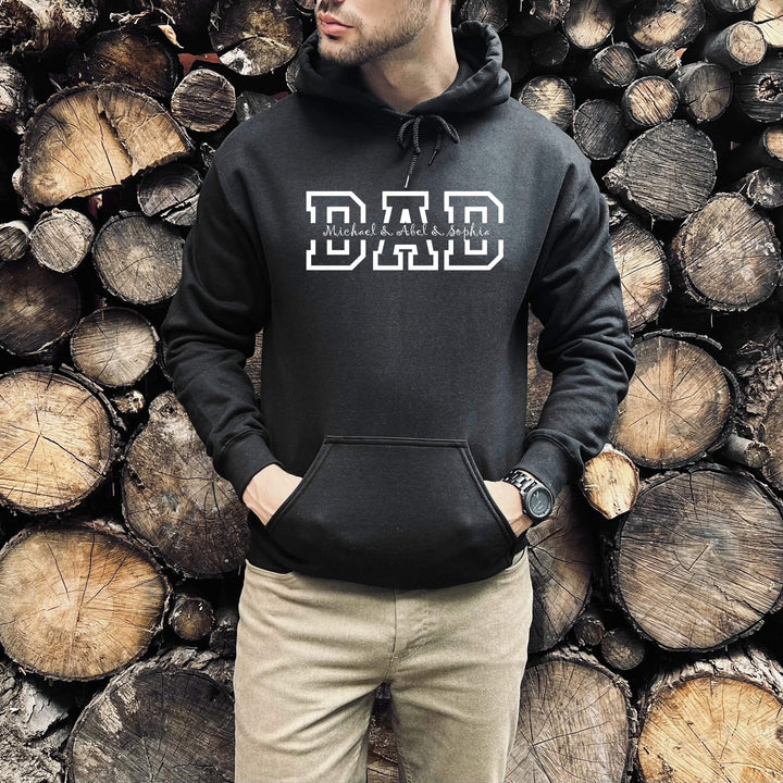 Uniek Vaderdag cadeau: een gepersonaliseerde hoodie met namen, perfect voor elke vader.