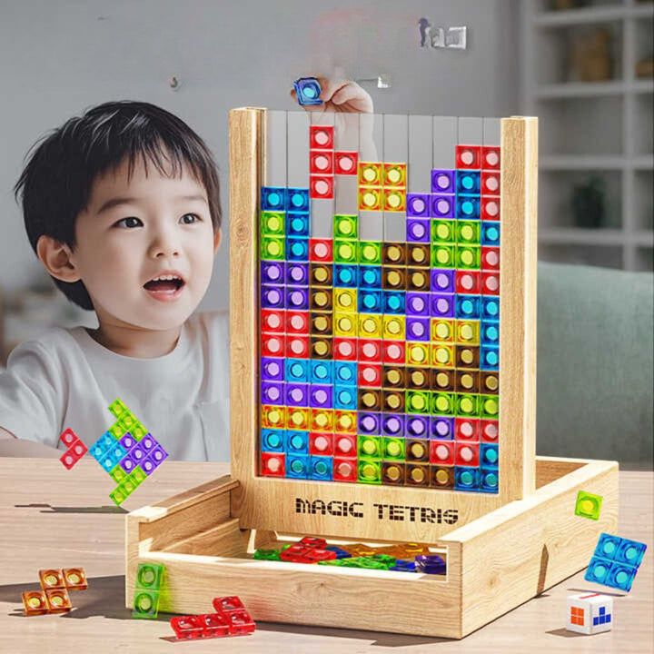 Kleurrijke houten puzzel en stapelspel. Ideaal duurzaam cadeau voor kinderen en volwassenen. Hersentraining.