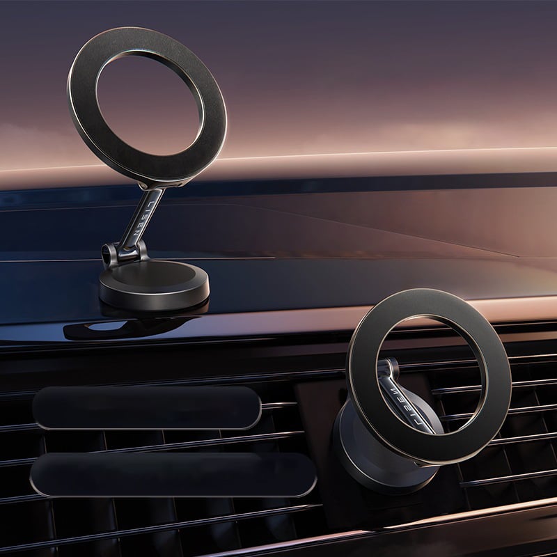 GripMount magnetische smartphone houder met stevige metalen basis, universeel voor auto en bureau.