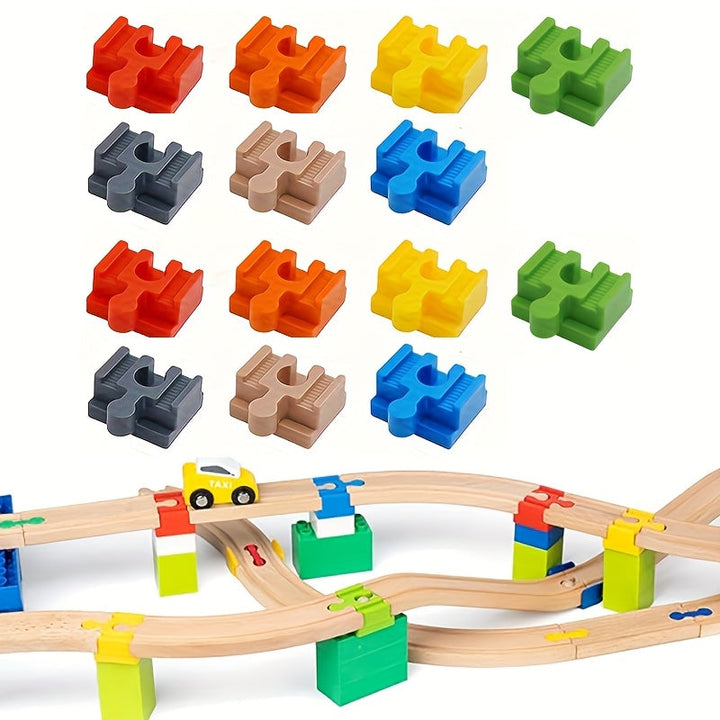 7-14 kleurrijke houten spooradapters, ideaal voor uitbreiding van elke modelbouw treinbaan.