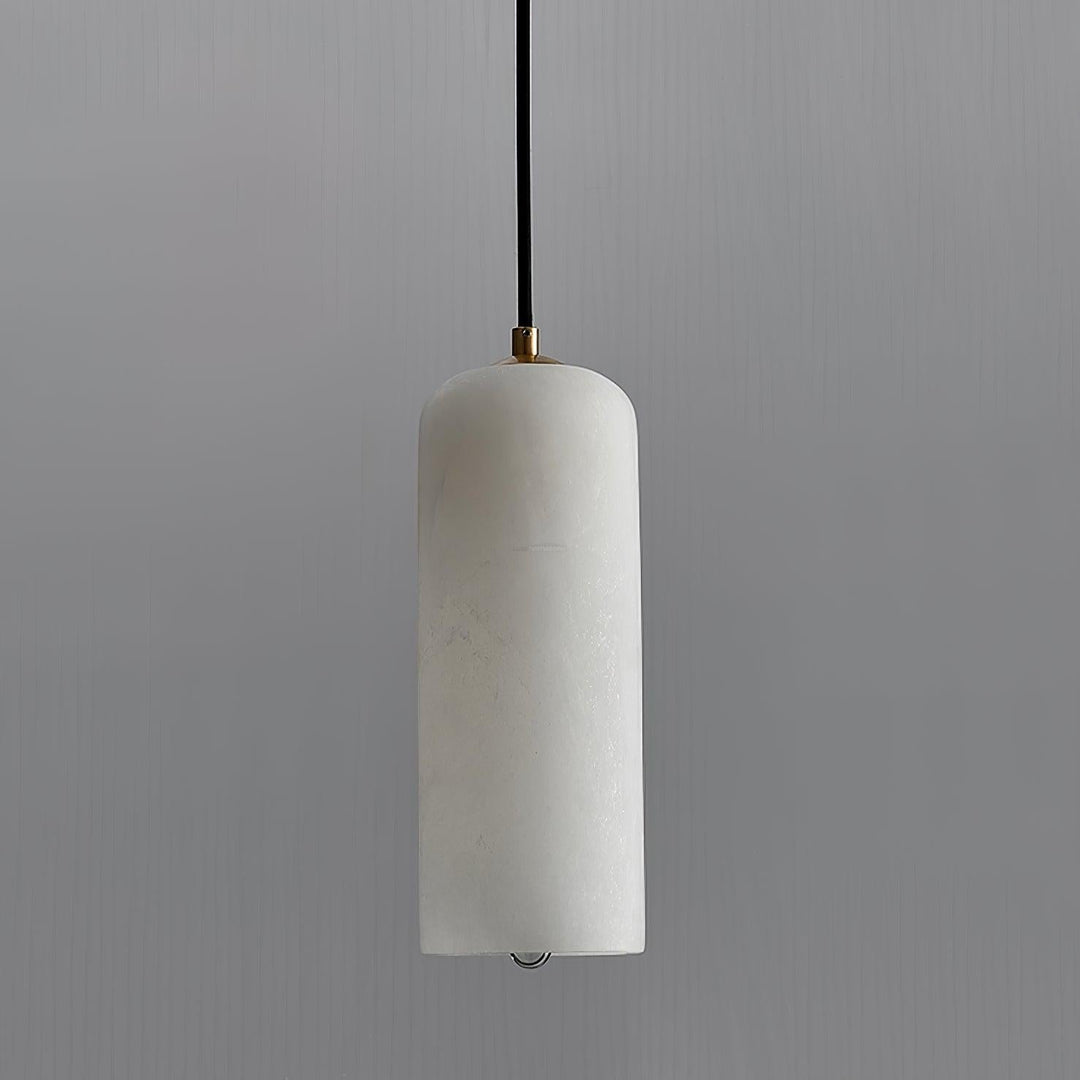 Unieke hanglamp van albast en messing, mid-century modern design.