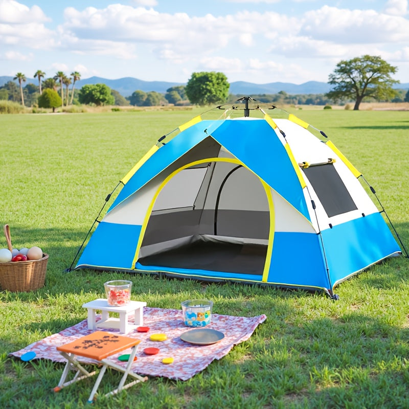 Lichtgewicht pop-up tent voor 4 personen, perfect voor outdoor reizen en strand, makkelijk op te zetten.