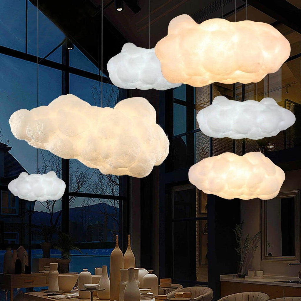 Sfeervolle wolken hanglamp, perfecte binnenverlichting voor woonkamer. Zacht diffuus licht. Moderne lamp.