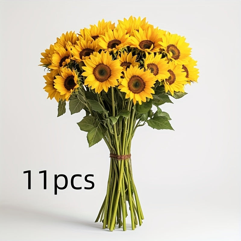 Grote set van 11 gele kunst zonnebloemen, voor een zonnige en vrolijke sfeer in huis of tuin.