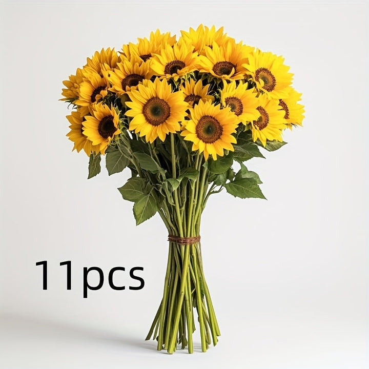 Grote set van 11 gele kunst zonnebloemen, voor een zonnige en vrolijke sfeer in huis of tuin.