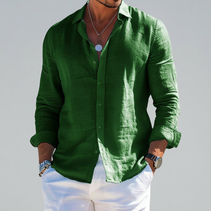 Stijlvol casual heren overhemd lange mouwen, slim fit met knoopsluiting, ideaal voor zomeravonden.