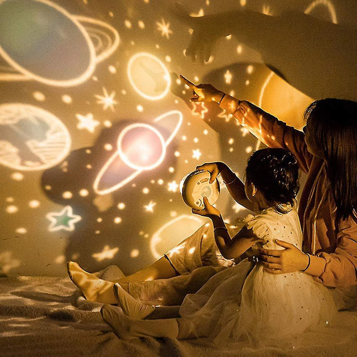 Witte hert sterrenprojector nachtlamp, projecteert kleurrijke sterrenhemel; perfect als droomlicht kinderkamer.