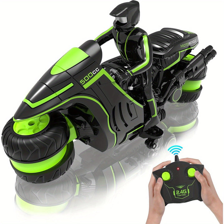 Op afstand bestuurbare stuntmotor in actie, maakt coole 360° spins voor kinderen, ultiem actiespeelgoed met hoge snelheid.