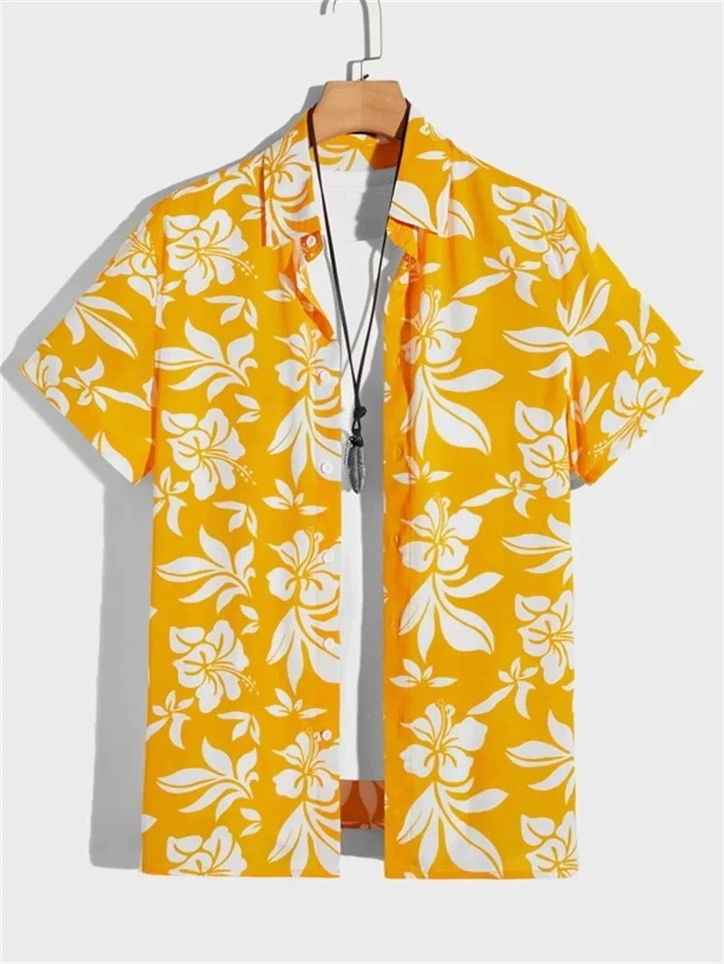 Plat gelegd heren Hawaii overhemd met levendige 3D bloemenprint. Het perfecte zomer overhemd voor strand en feest.