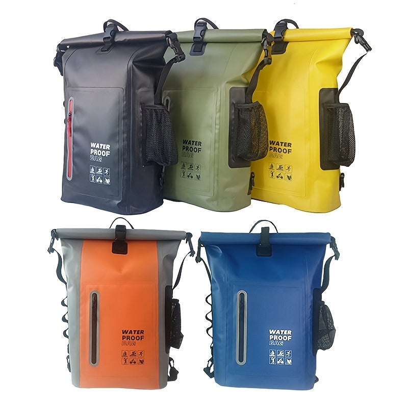 Waterdichte sportrugzak (25L) met roll-top, geschikt voor strand, wandelen en dagtochten.
