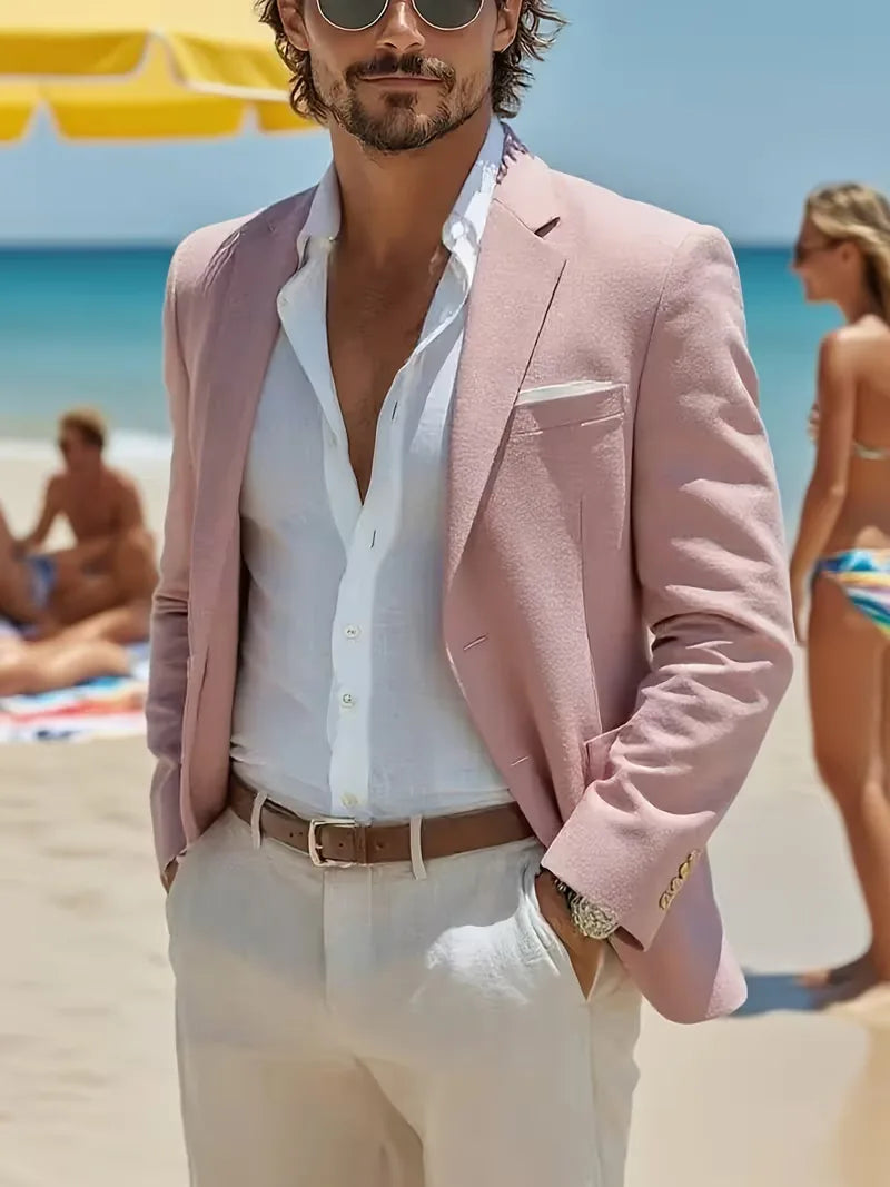 Formele lentekleding: heren smart-casual blazer met V-hals, knopen en lange mouwen voor herenmode.