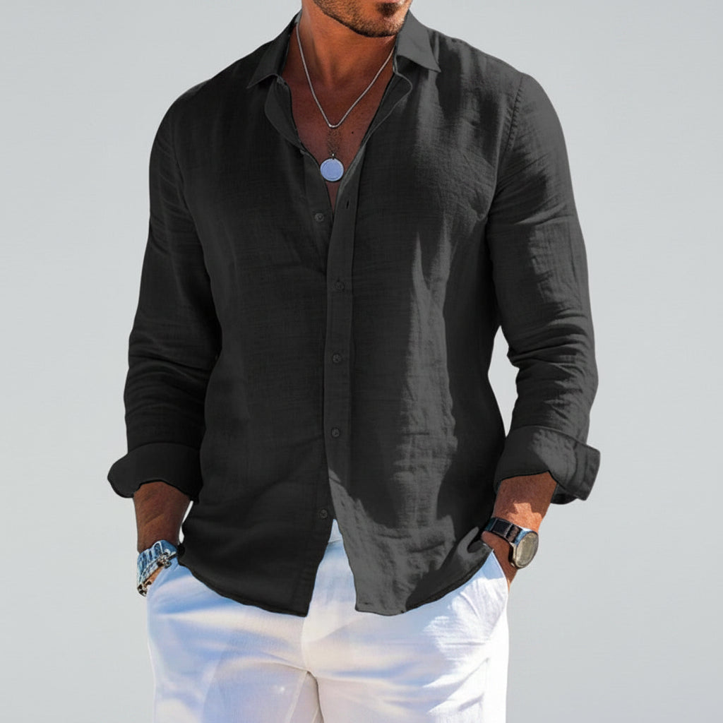 Zomers heren overhemd lange mouwen, casual slim fit met knoopsluiting, perfect voor strand of vakantie.