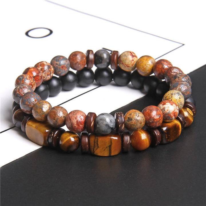 Elegante dames armband: Afrikaanse turkoois en tijgeroog natuursteen edelstenen Naya model.