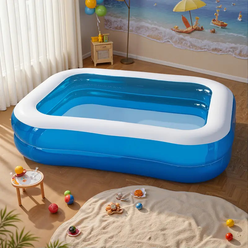 Stevig PVC familiezwembad, opblaasbaar, perfect voor waterplezier in de tuin tijdens de zomermaanden.