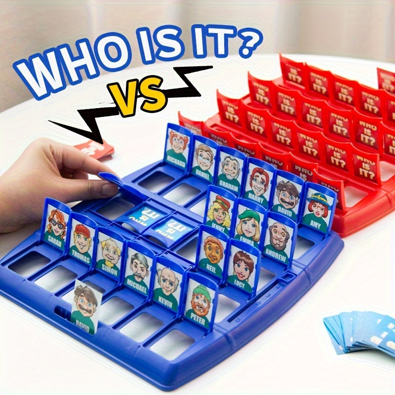 Familie speelt Wie Is Het? gezelschapsspel: Ouders en kinderen lachen tijdens een spannend raadspel, perfect voor een spelavond.