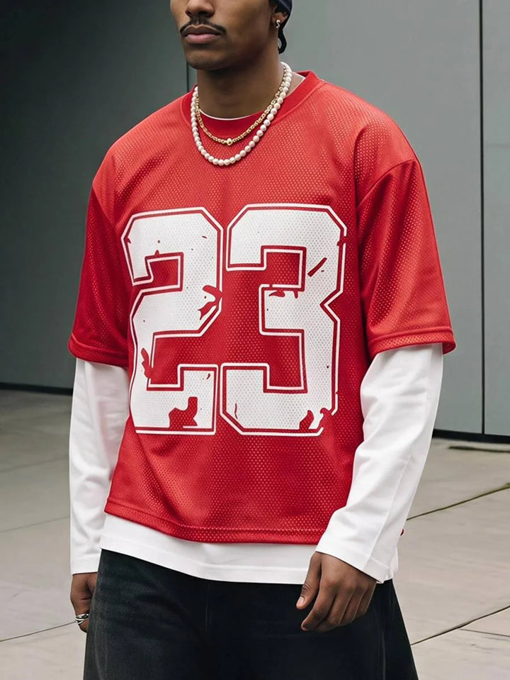Streetwear t-shirt met lange mouwen, plaid patchwork. Comfortabel voor elke dag.
