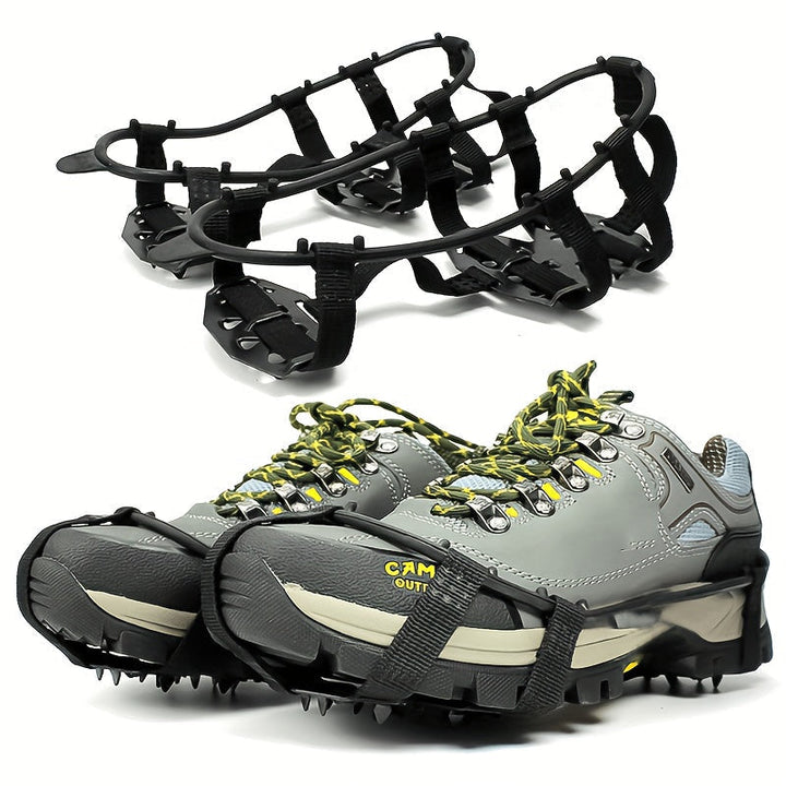Unisex 24-tand anti-slip crampons voor veilige grip op sneeuw en ijs bij wandelen en klimmen.
