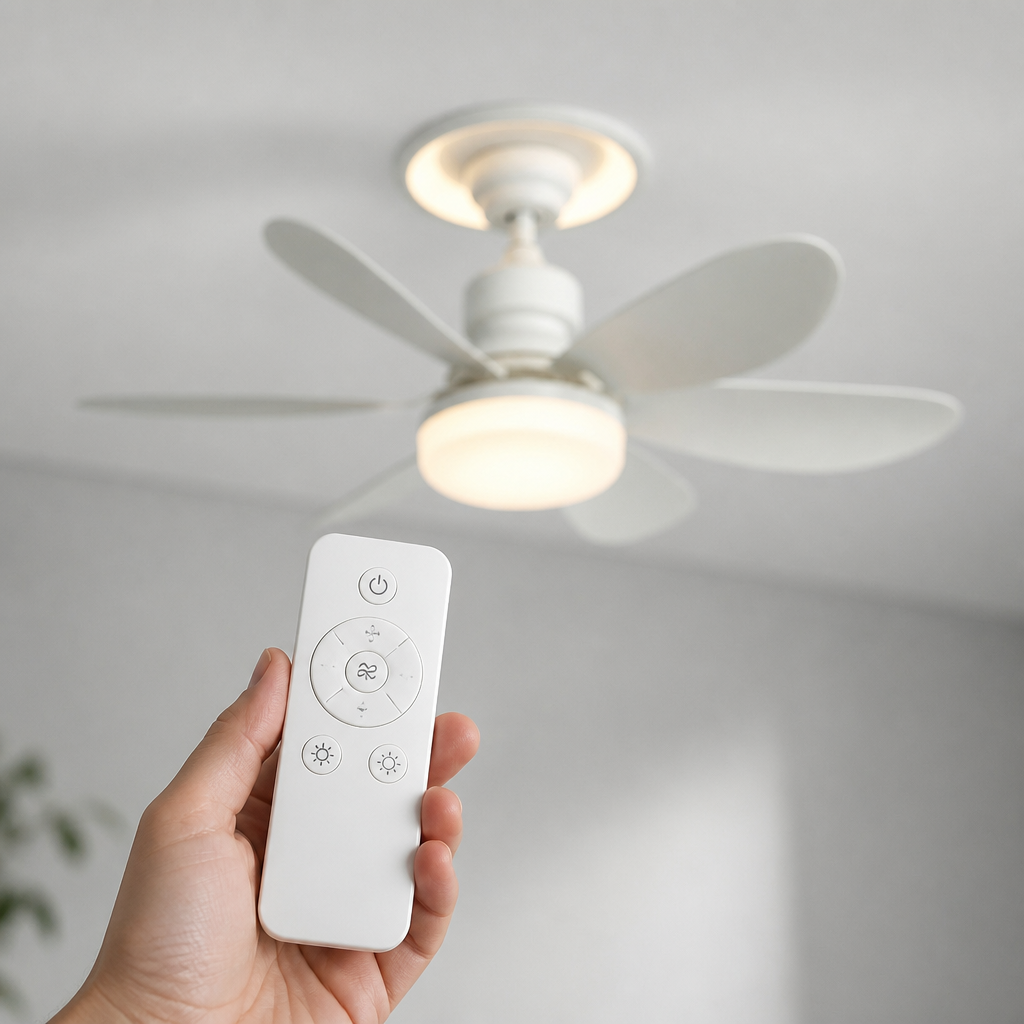Stijlvolle 2-in-1 plafondlamp en stille ventilator. Modern wit design met LED verlichting, dimbaar.