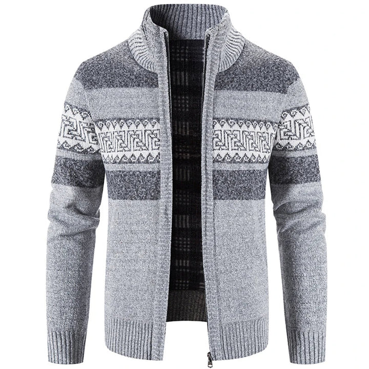 Modieus heren gebreid vest met opstaande kraag, warm en comfortabel voor koude dagen.