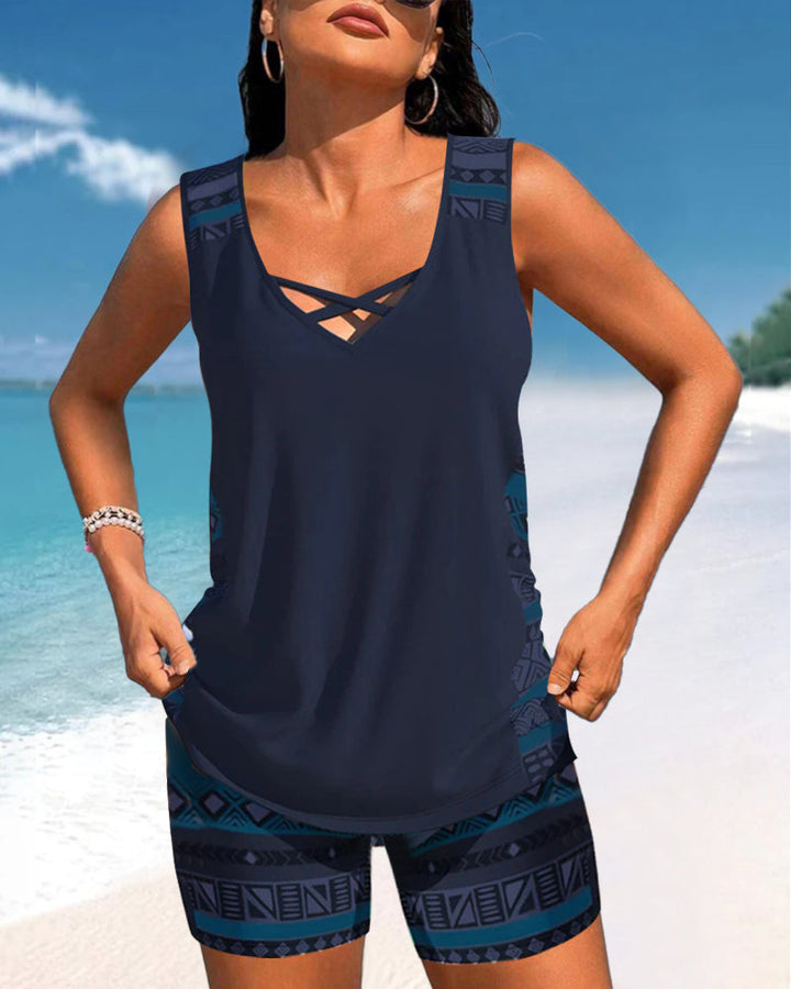 Ademend dames tankini badpak, veelzijdig en comfortabel voor warme zomerdagen.