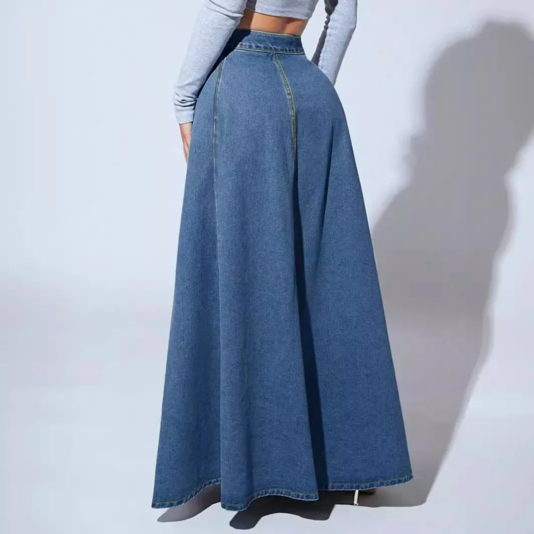 Tijdloze damesrok: klassieke A-lijn denimrok met hoge taille in een veelzijdige tint.