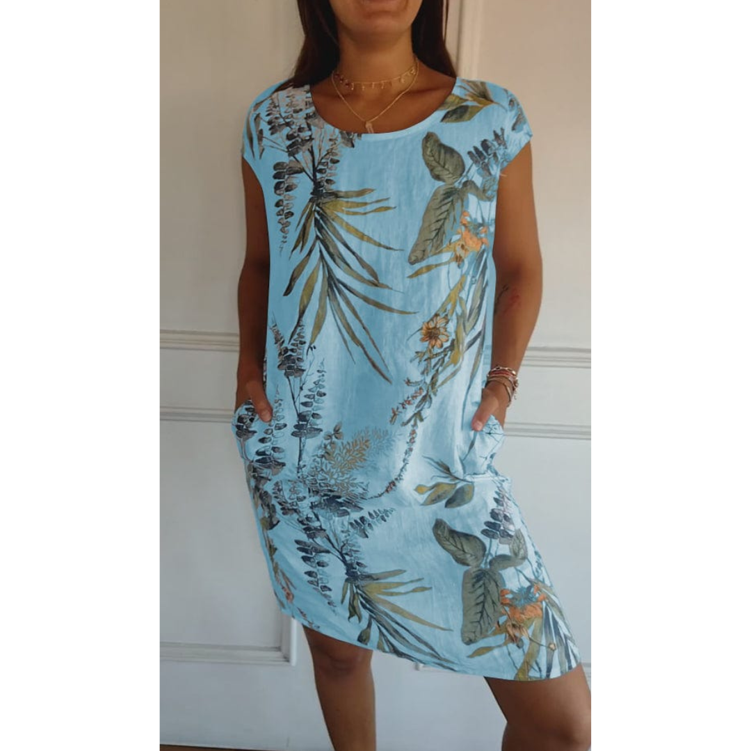 Casual elegante damesjurk, comfortabel synthetisch materiaal. Perfect voor lente en zomer, veelzijdig.