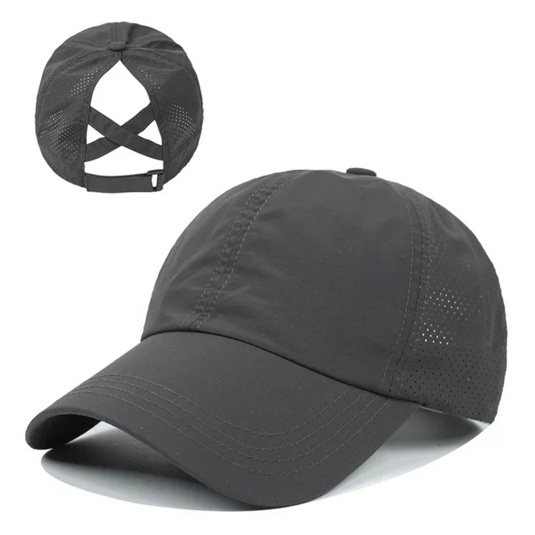 Verstelbare unisex sportpet met handige paardenstaartopening, comfortabel voor outdoor activiteiten en sport.
