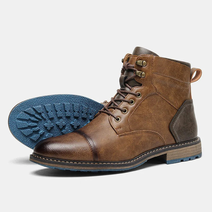 Stijlvolle vintage Orion heren boots van bruin leer, combineert klassieke look met comfort.