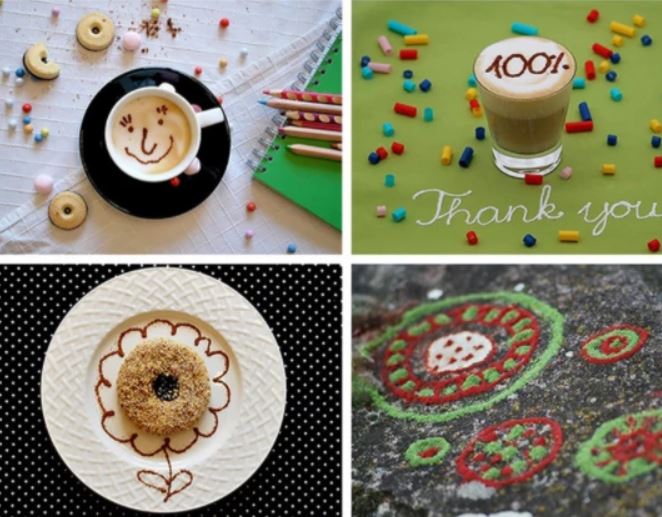 Handige witte keuken pen voor het creëren van unieke latte art patronen op koffie en bakproducten.