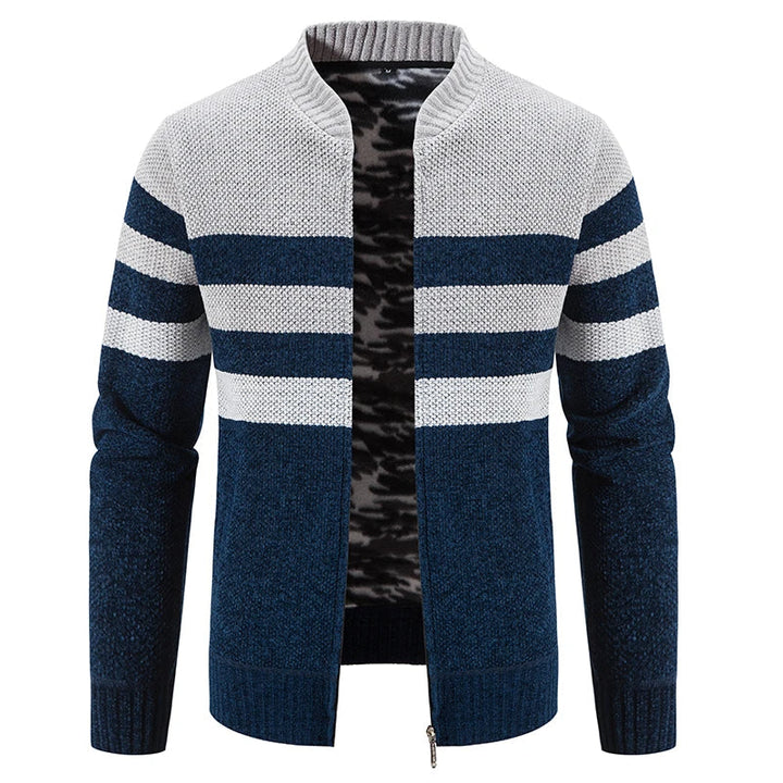 Trendy heren baseball vest, gestreept met rits. Een modieuze en comfortabele keuze voor herfst.
