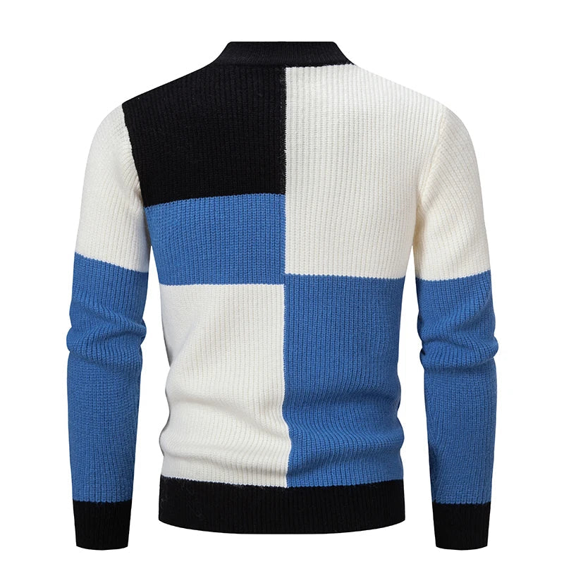 Warme herfst/winter trui voor heren. Stijlvolle patchwork pullover, perfect voor trendy casual look.
