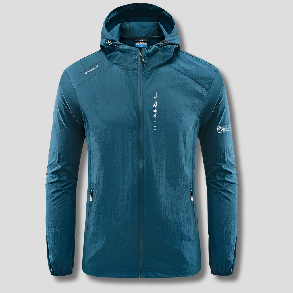 Heren ultralichte herfstjas met capuchon, wind- en zonbestendig. Ideaal voor sportieve buitenactiviteiten.