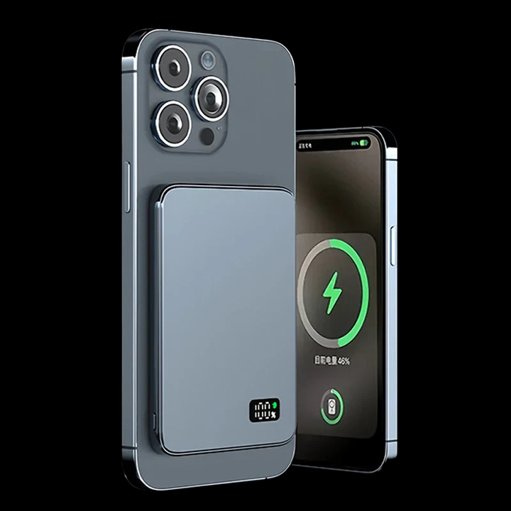 Handige draadloze powerbank met LED display. Magnetische functie en compact design. Ideaal voor elk mobiel.