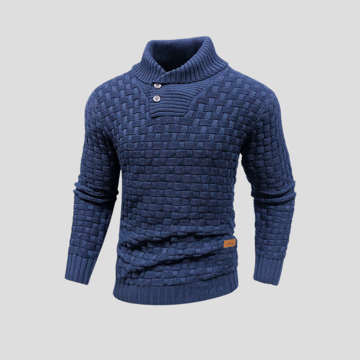 Casual herentrui, gebreid, met halve kraag en knoopjes. Moderne en comfortabele pullover voor dagelijks gebruik.