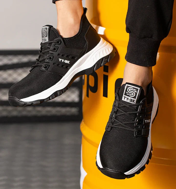 Ademende SafeGuard veiligheidssneakers, lichtgewicht design en comfortabel voor zowel mannen als vrouwen.