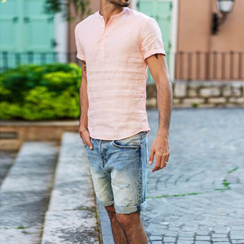 Wit heren linnen shirt korte mouw. Stijlvol en veelzijdig zomershirt voor een moeiteloze casual look.