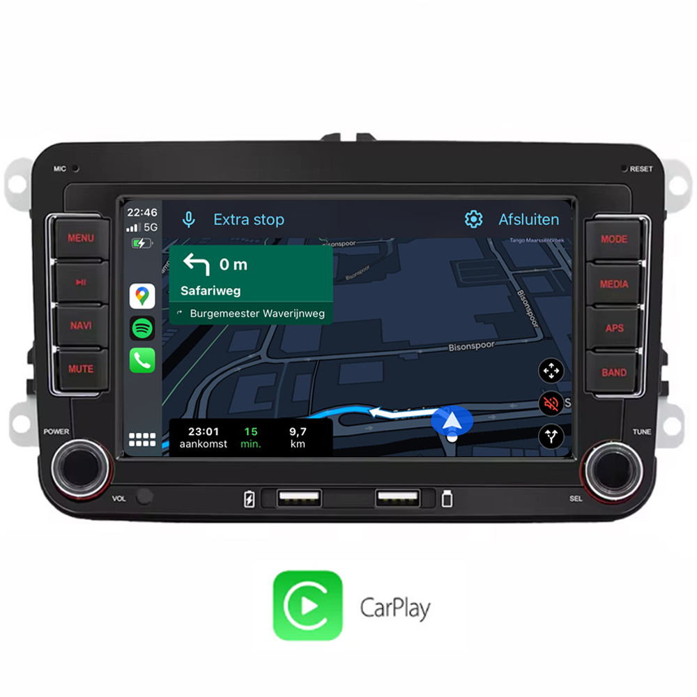 VW Golf/Polo/Caddy interieur met SmartDrive H270. Draadloos CarPlay, Android Auto en uitgebreide navigatie.