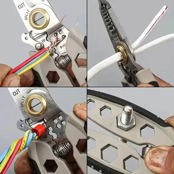 Professionele kabelstripper & krimptang voor efficiënt draden strippen, snijden en krimpen. Elektricien gereedschap.