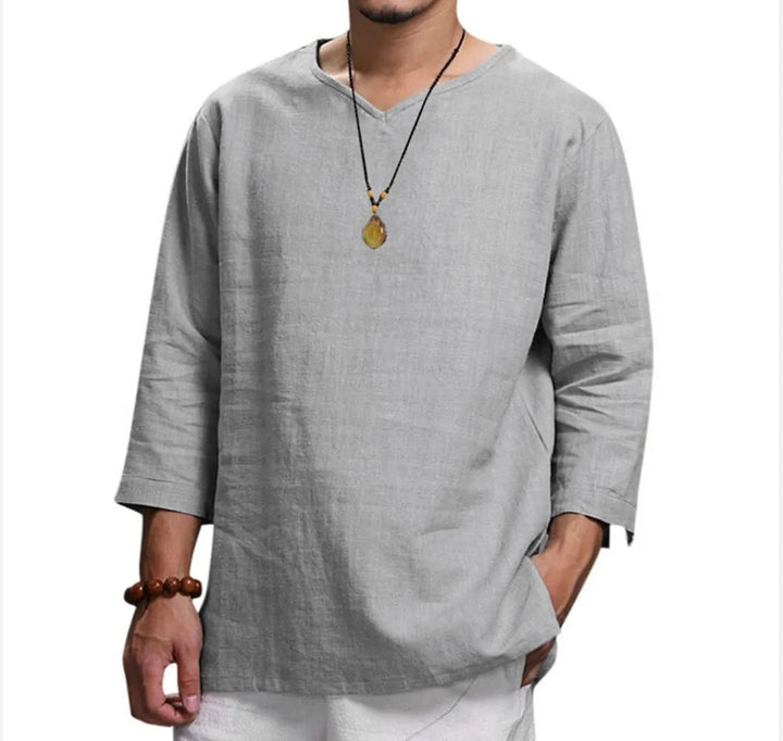 Heren T-shirt 3/4 mouw, comfortabel, casual, relaxed, losse pasvorm, essentieel voor herenkleding.