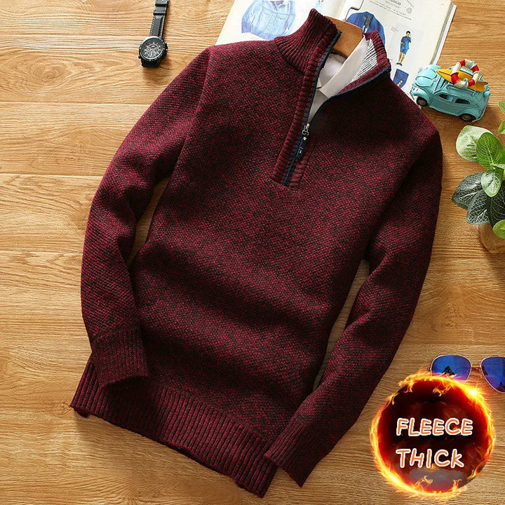Comfortabele heren trui met halve rits en opstaande kraag, veelzijdig voor casual look. Herfst/winter.