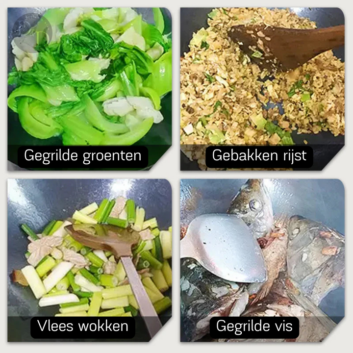 Professionele koolstofstaal wokpan met geavanceerde anti-aanbak coating voor efficiënt koken.