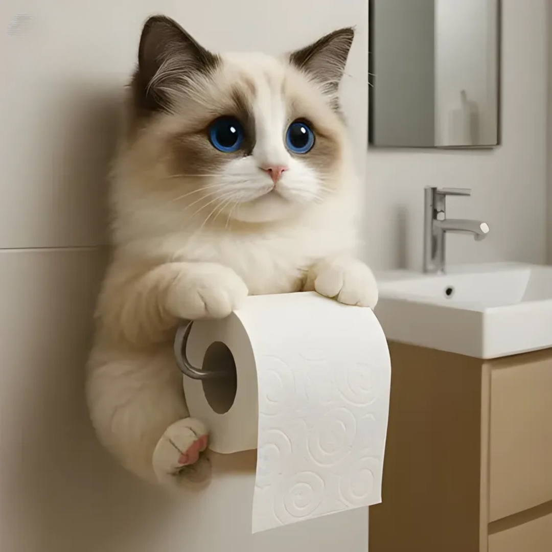 Originele katten toiletpapierhouder van hars; ideaal geschenk voor dieren- en kattenliefhebbers.