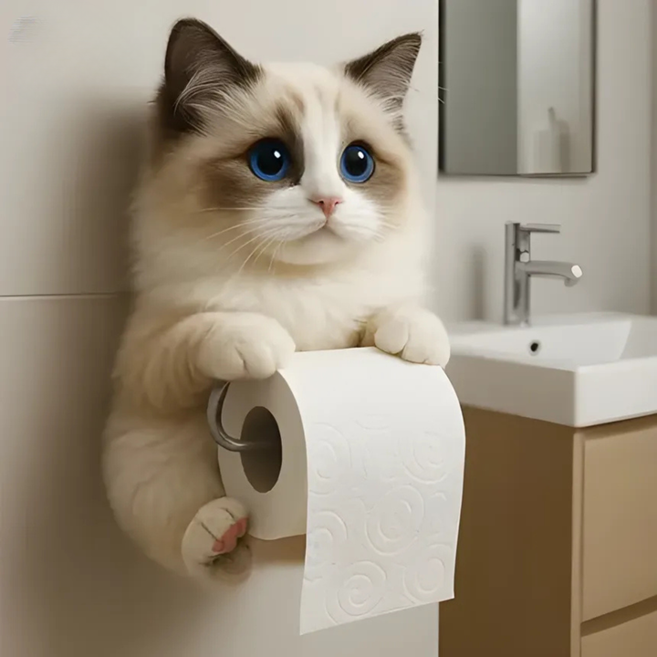 Originele katten toiletpapierhouder van hars; ideaal geschenk voor dieren- en kattenliefhebbers.